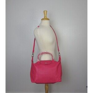 LONGCHAMP Le Pliage Cuir 2-Way Leather Top Handle Bag Crossbody PINK Travel NWOT
